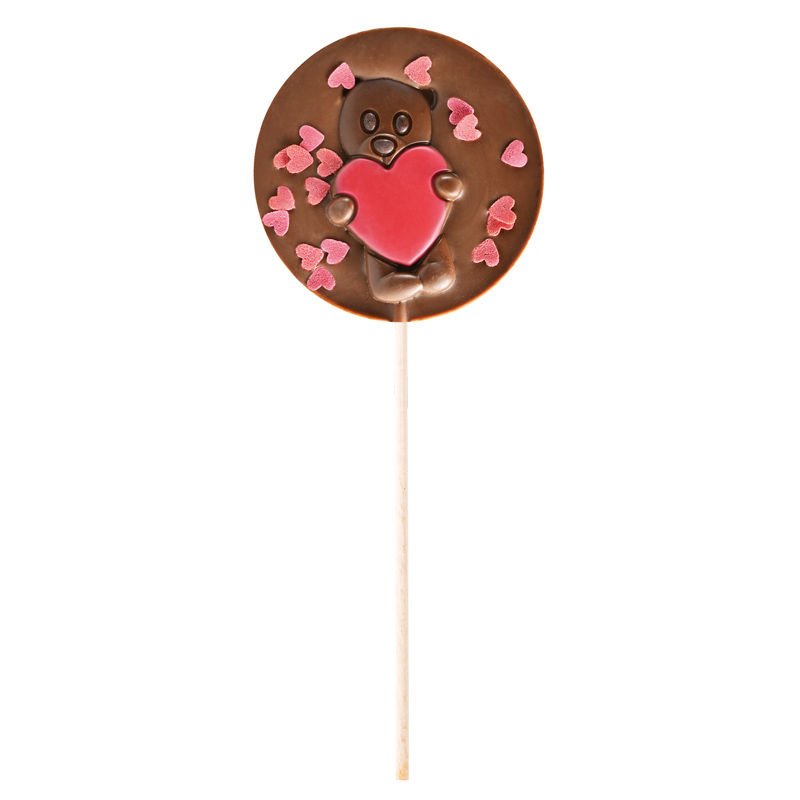 Sucette Chocolat Lait Ourson Cœurs Rouges - 50g