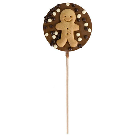 Sucette Chocolat Lait Bonhomme Pain d'épices et Perles Croustillantes - 50g