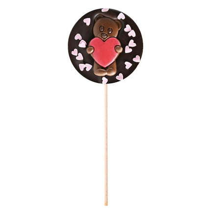 Sucette Chocolat Noir Ourson Cœurs Roses - 50g