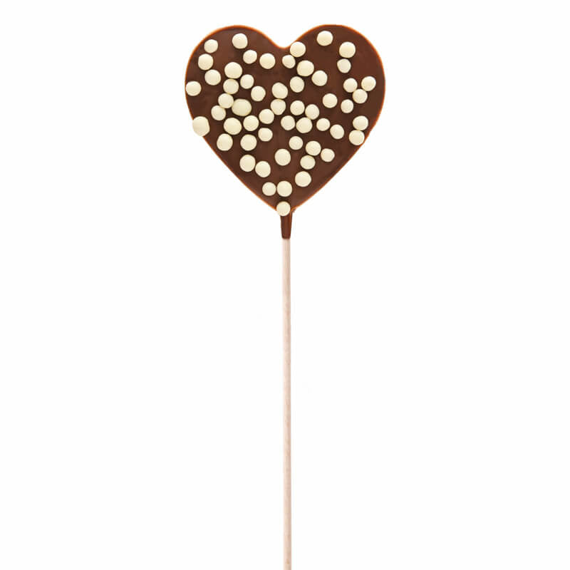 Sucette Coeur Chocolat Lait et Perles Crispy - 40g