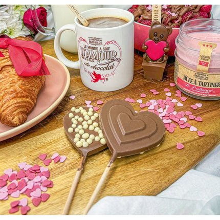 Sucette Coeur Chocolat Lait et Perles Crispy - 40g