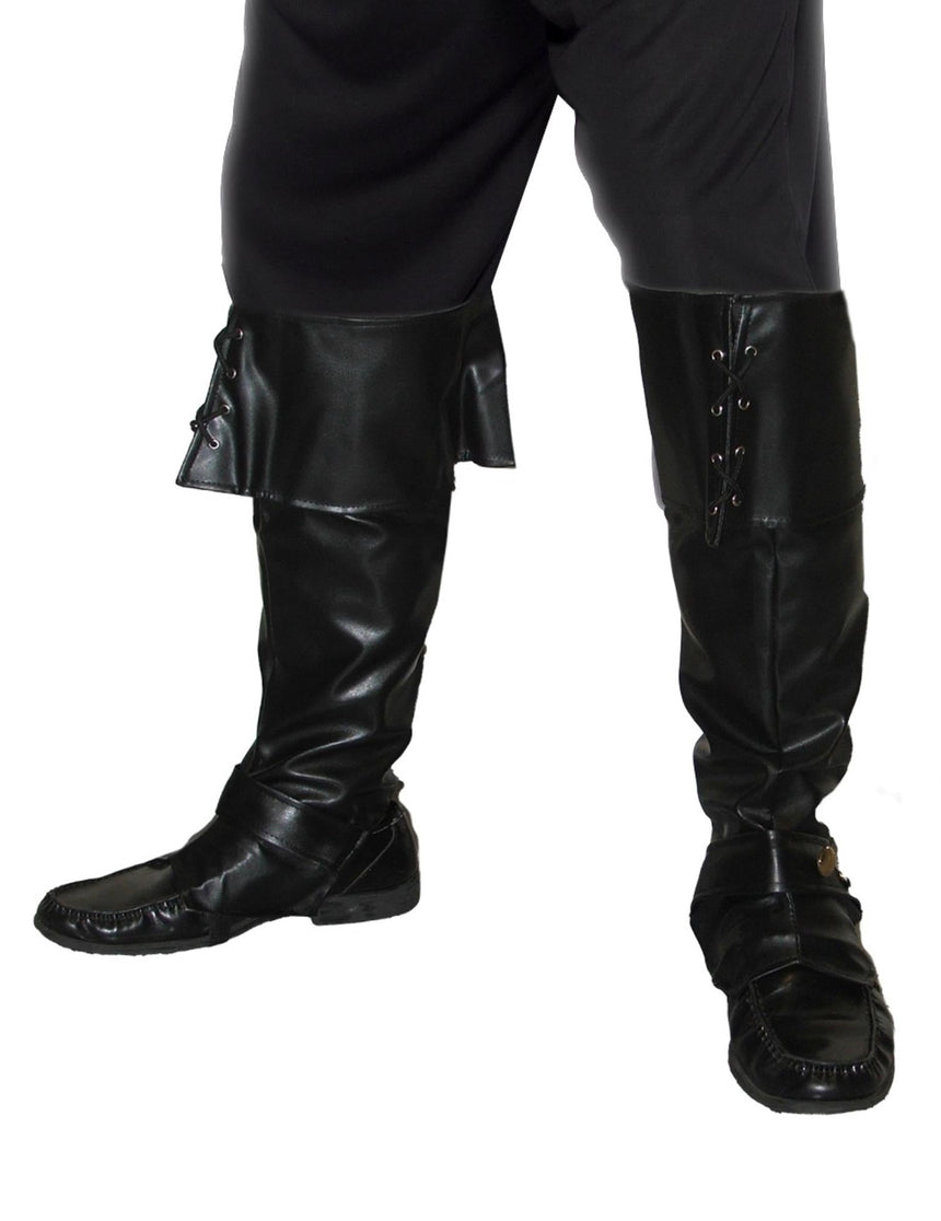 Sur-bottes noire simili cuir lacets et lanière cloutée adulte