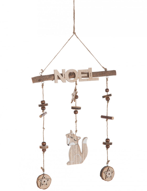 Suspension en bois Noël petit renard 45 cm mobile décoratif