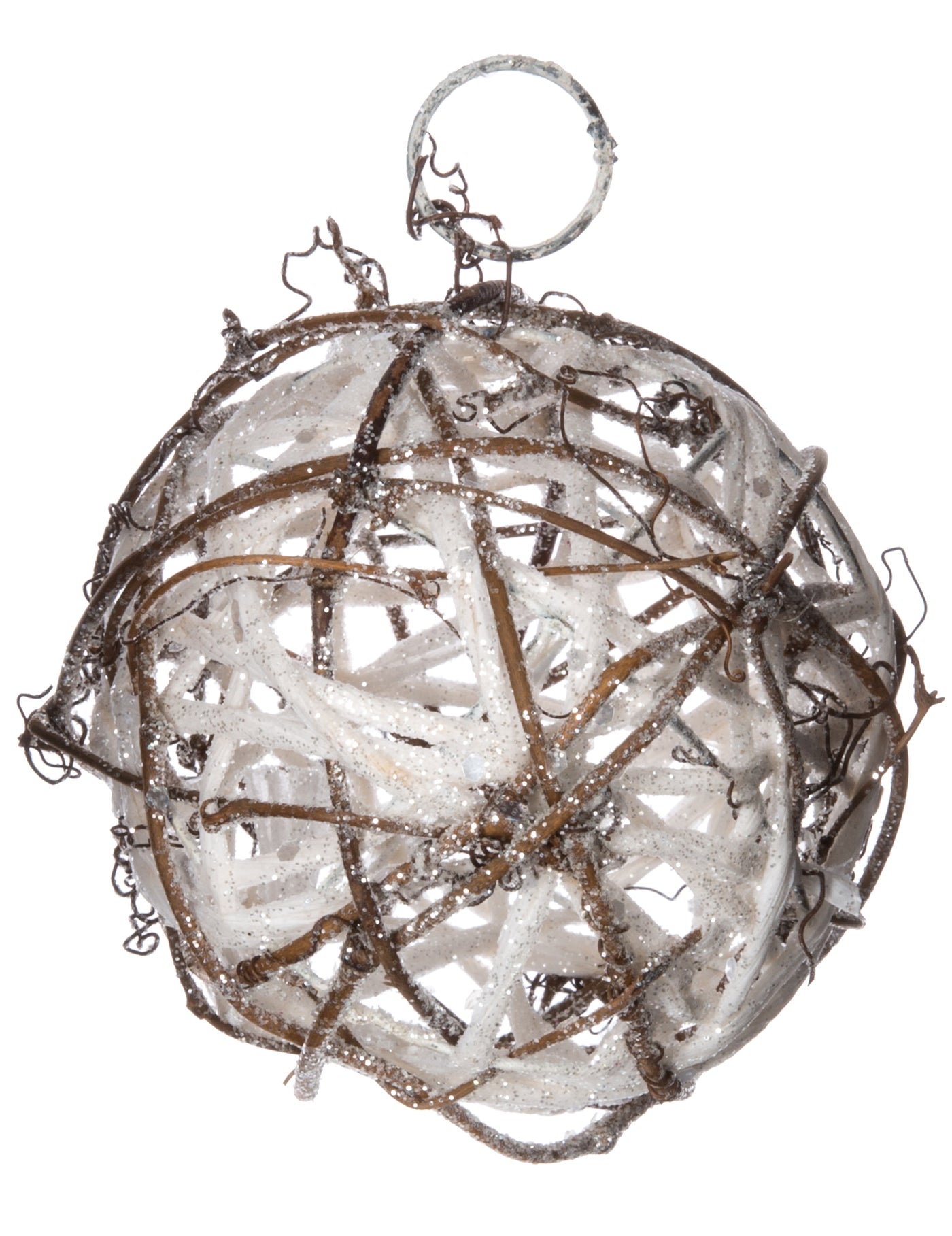 Suspension pour sapin boule en rotin paillettes 7,5 cm bois blanc
