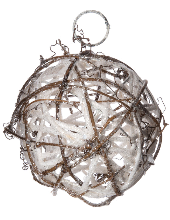 Suspension pour sapin boule en rotin paillettes 7,5 cm bois blanc