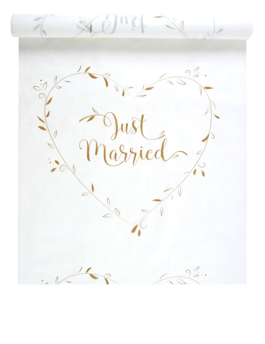 Tapis de cérémonie just married blanc et or 10 m x 75 cm mariage chic