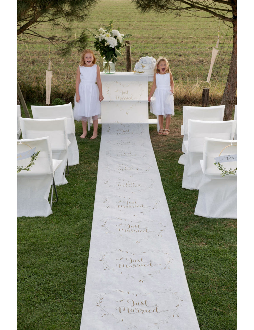 Tapis de cérémonie just married blanc et or 10 m x 75 cm mariage chic