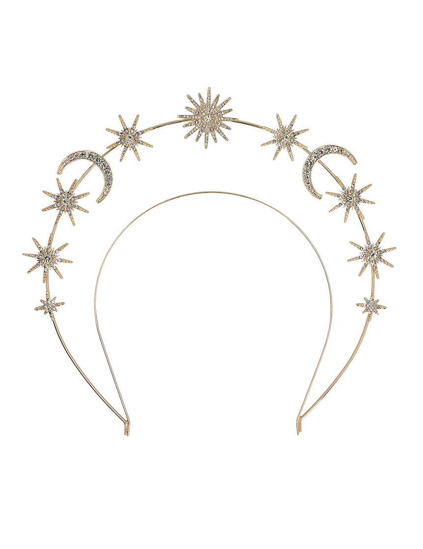 Tiare métallique avec soleil, lunes et étoiles