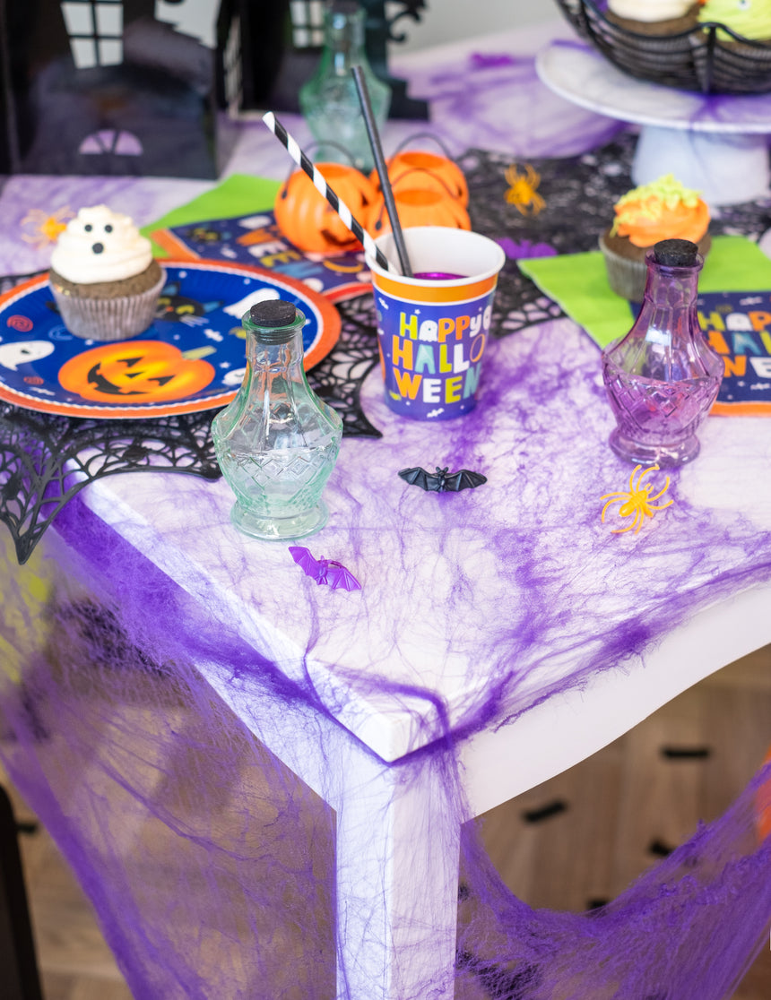Toile d'araignée violette avec araignées 20 g Halloween
