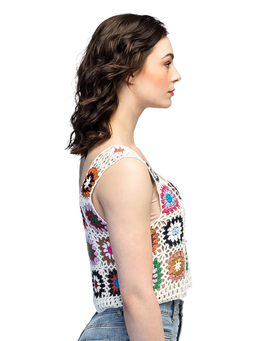 Top hippie floral en crochet adulte