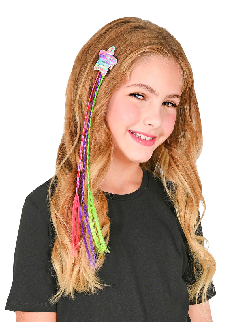 Tresses multicolores avec étoile à sequins pour cheveux