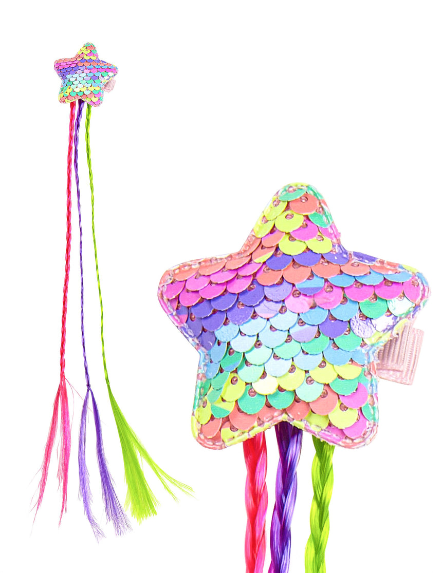 Tresses multicolores avec étoile à sequins pour cheveux