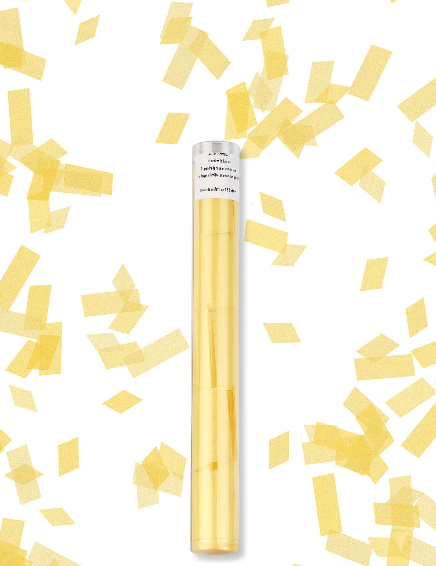 Tube lanceur de confettis rectangle jaune 27 cm