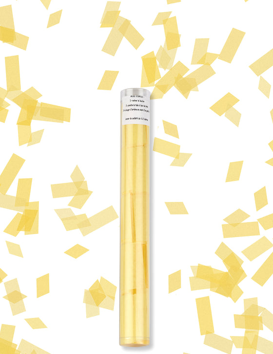Tube lanceur de confettis rectangle jaune 27 cm