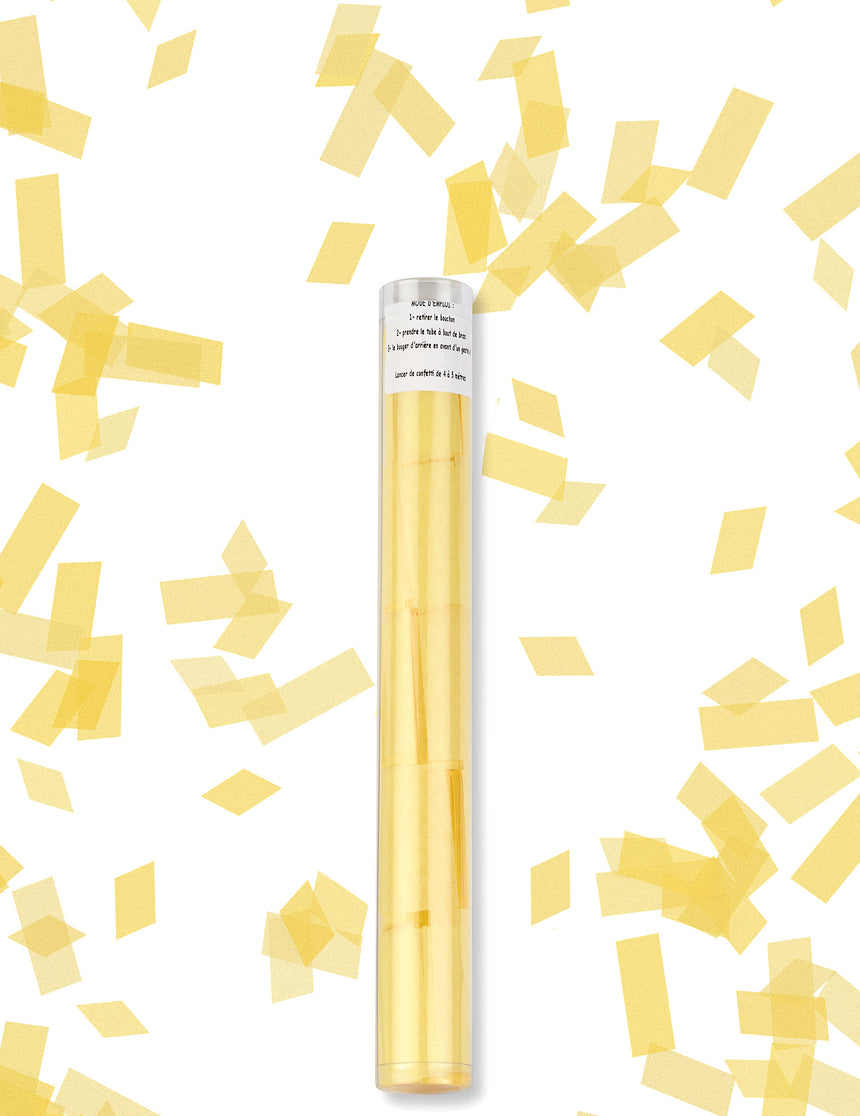 Tube lanceur de confettis rectangle jaune 27 cm