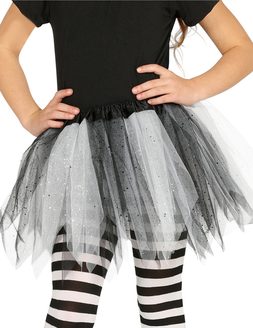 Tutu bicolore noir et blanc à paillettes fille