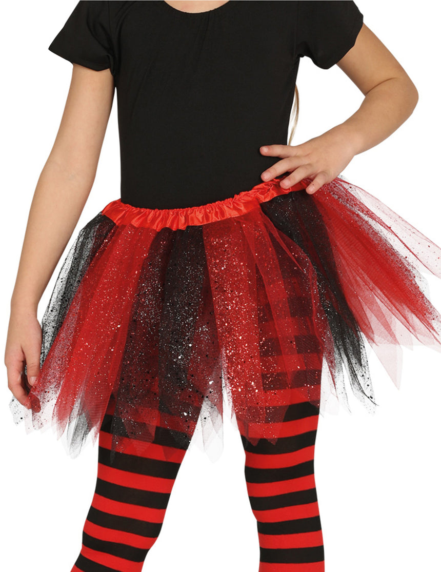 Tutu bicolore noir et rouge à paillettes fille