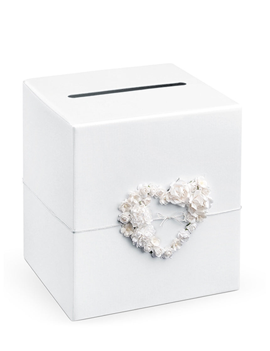 Urne blanche avec coeur de roses 23,5 x 24 cm