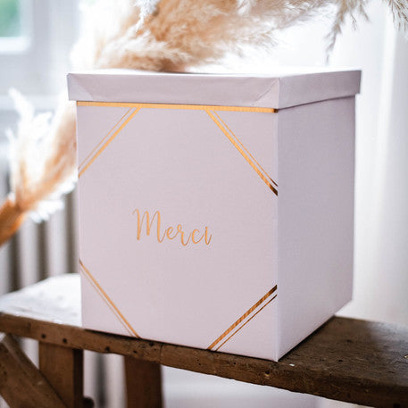 Urne en carton merci blanche et dorée 21 x 25 cm pour mariage