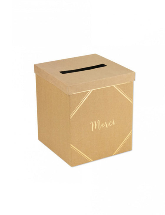 Urne en carton merci kraft et doré 21 x 25 cm pour mariage
