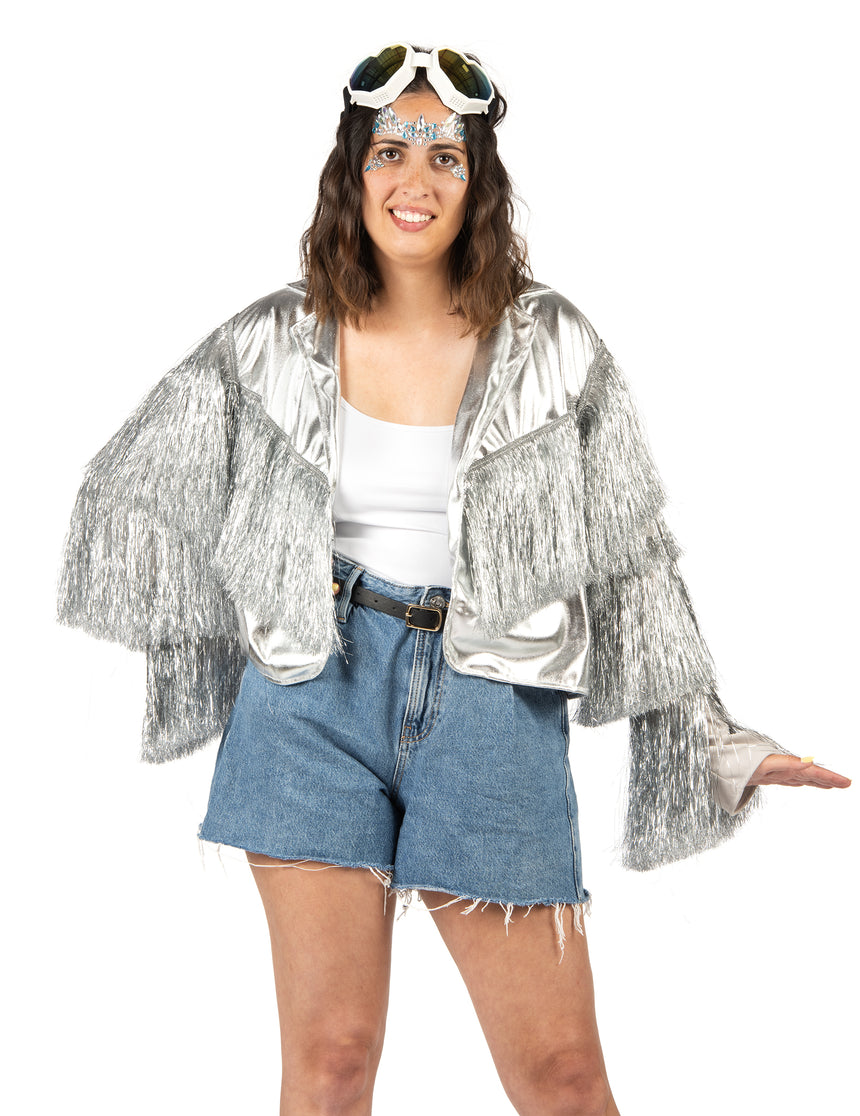 Veste à franges argentées femme