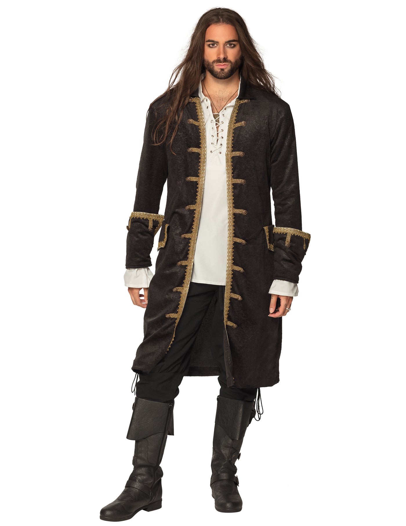 Veste de capitaine pirate noir et or homme