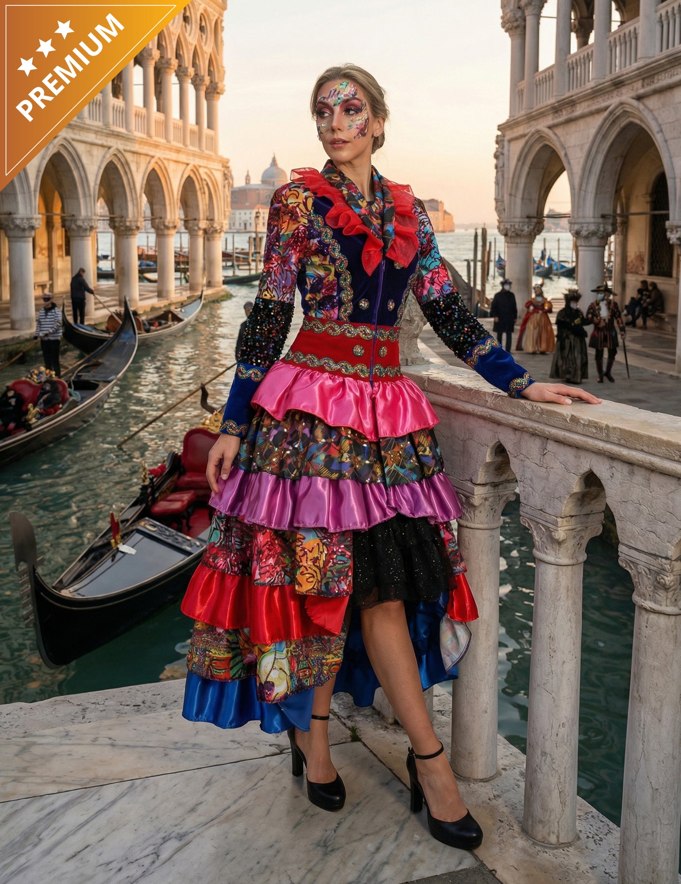 Veste longue femme style Fiesta Carnavale multicolore haut de gamme