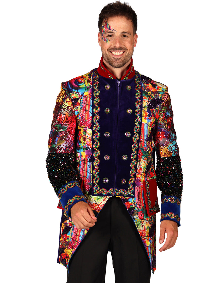 Veste de carnaval homme style Fiesta Carnavale multicolore haut de gamme