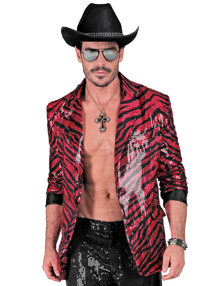 Veste de costume à sequins zébrée rose adulte