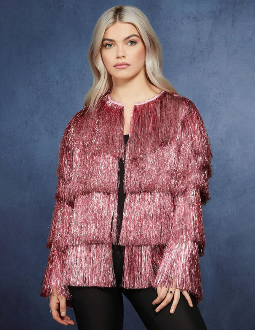 Veste de festival à franges rose
