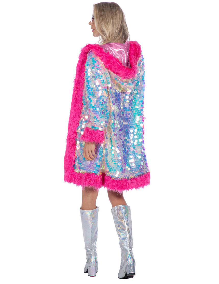Veste longue à paillettes holographiques luxe femme