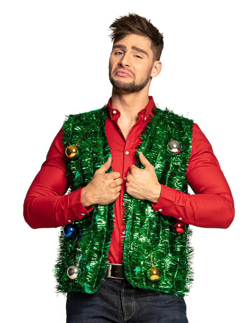 Veste sapin de noel avec boules verte adulte