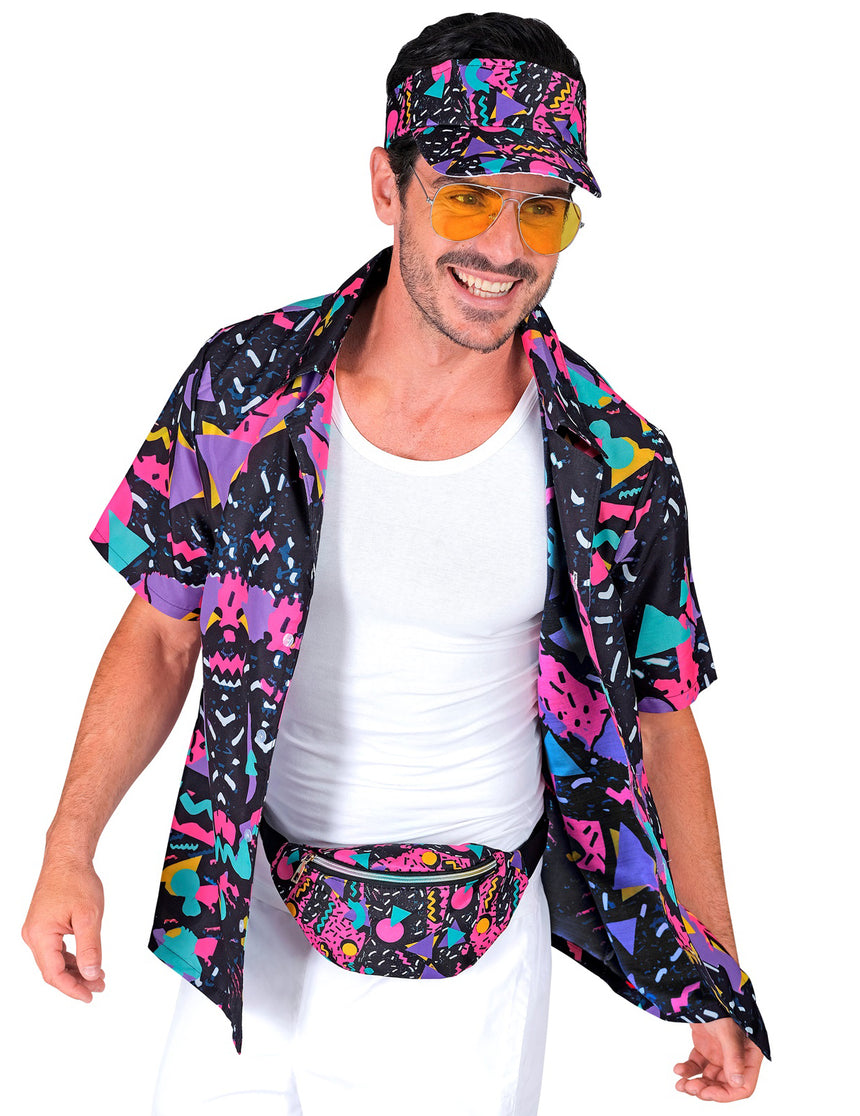 Visière et banane motifs années 90 noir adulte