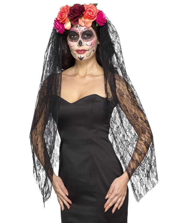 Voile avec fleurs colorées luxe femme Dia de los muertos